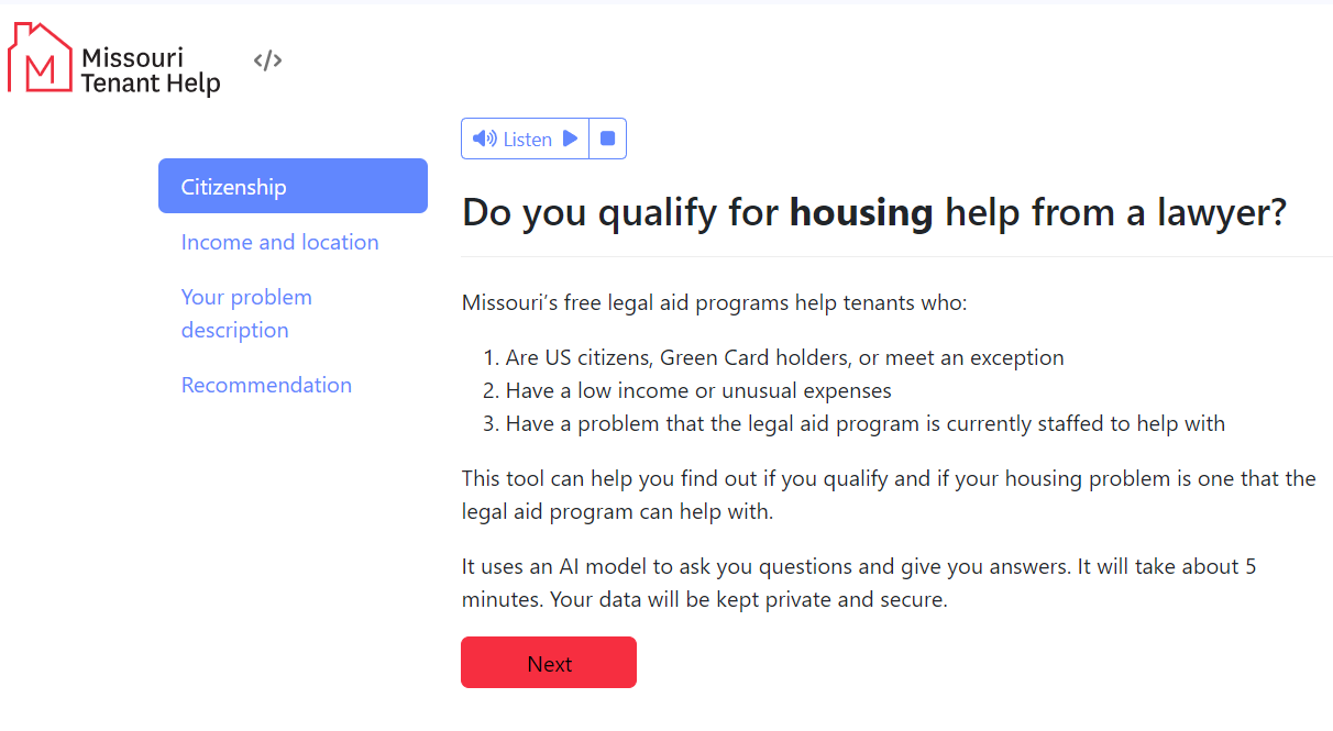 Missouri Tenant Help Intake Screener
