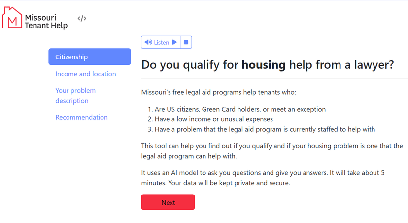 Missouri Tenant Help Intake Screener