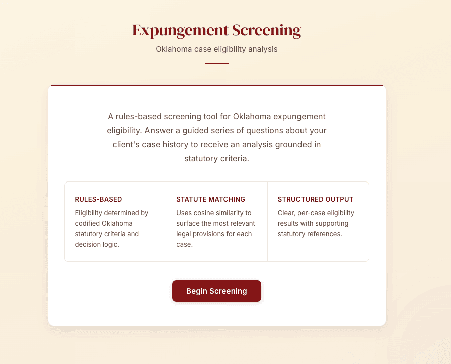Expungement Eligibility Screener