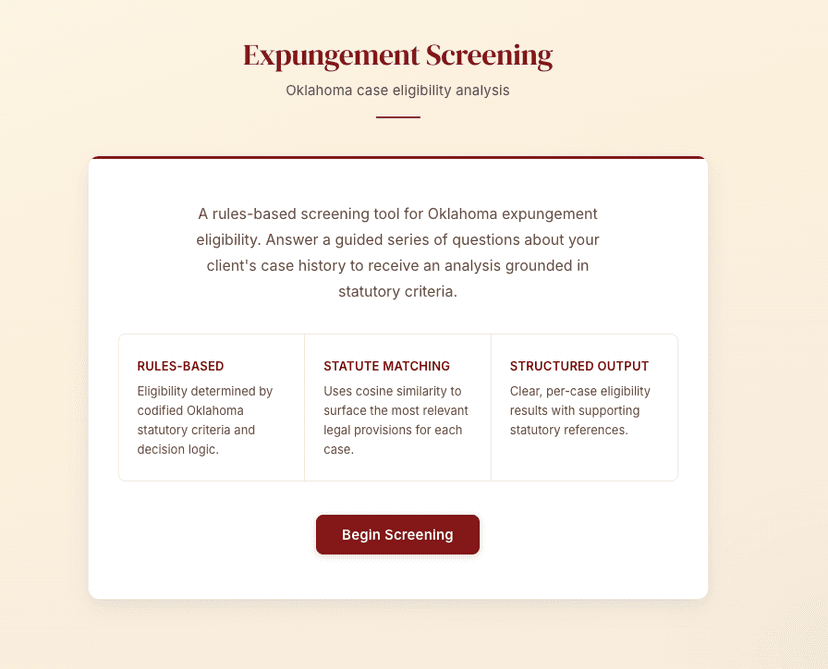 Expungement Eligibility Screener