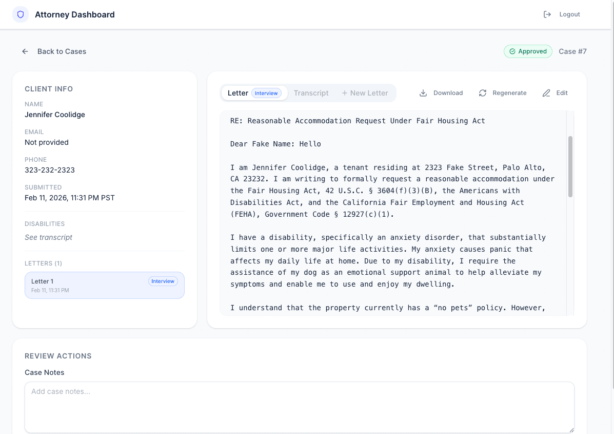 Reasonable Accommodation Demand Letter Generator