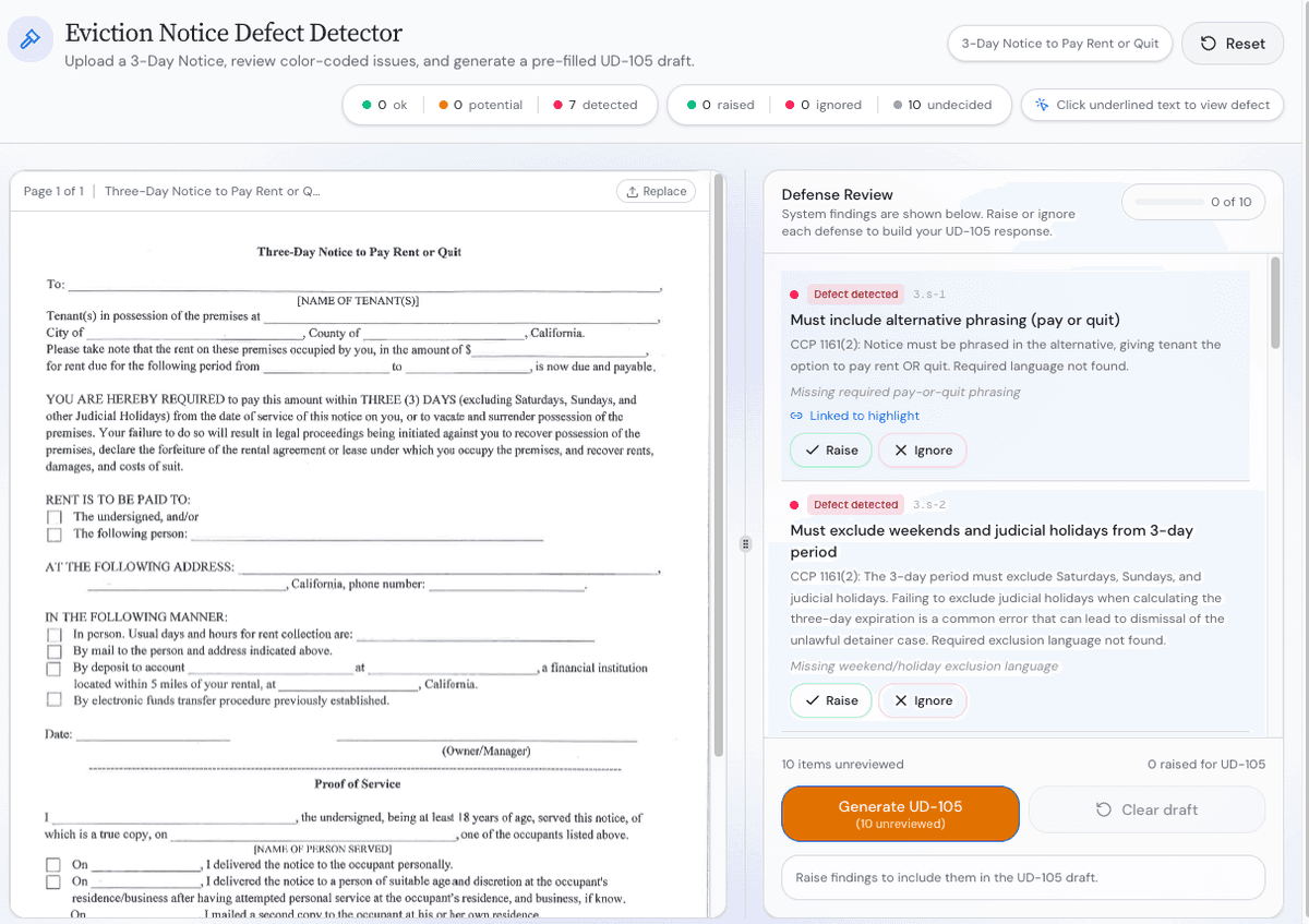 Eviction Notice Defect Detector