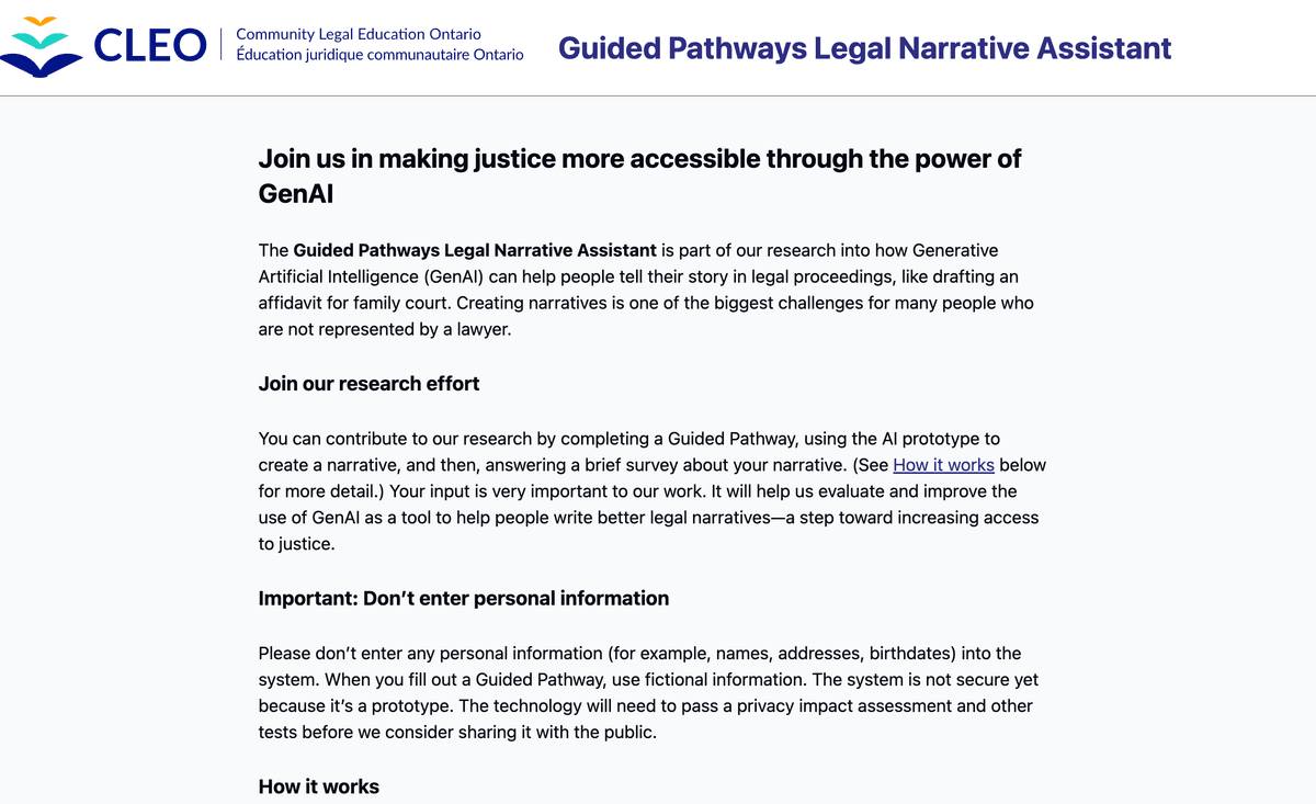 CLEO's Guided Pathways Legal Narrative Assistant
