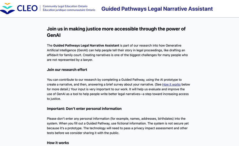 CLEO's Guided Pathways Legal Narrative Assistant