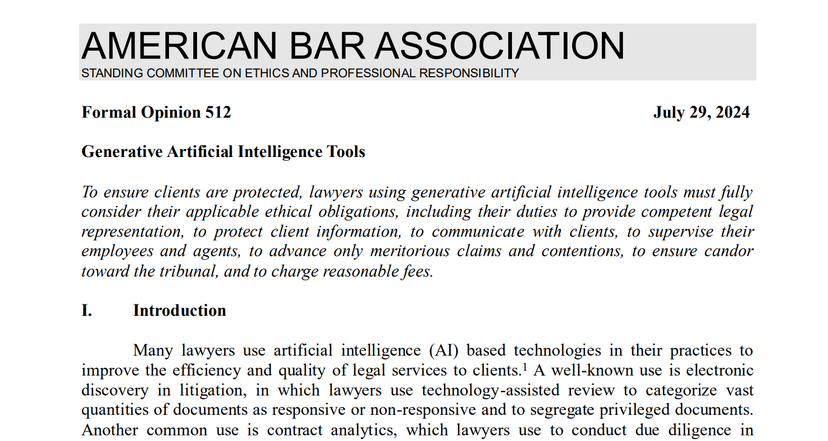 ABA Ethics formal opinion 512 on GenAI