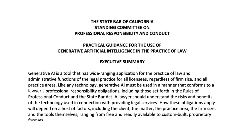 Cal. State Bar Practical Guide for use of AI