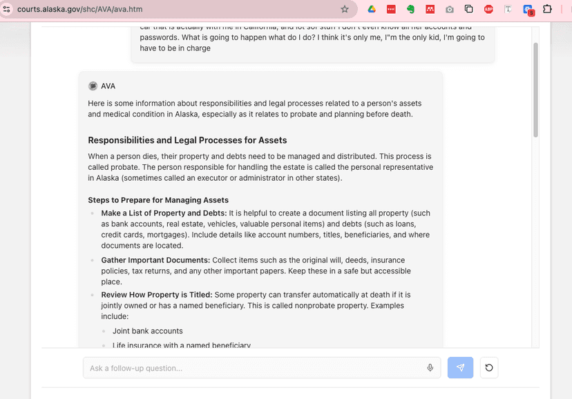 AVA: Alaska Virtual Assistant for Probate
